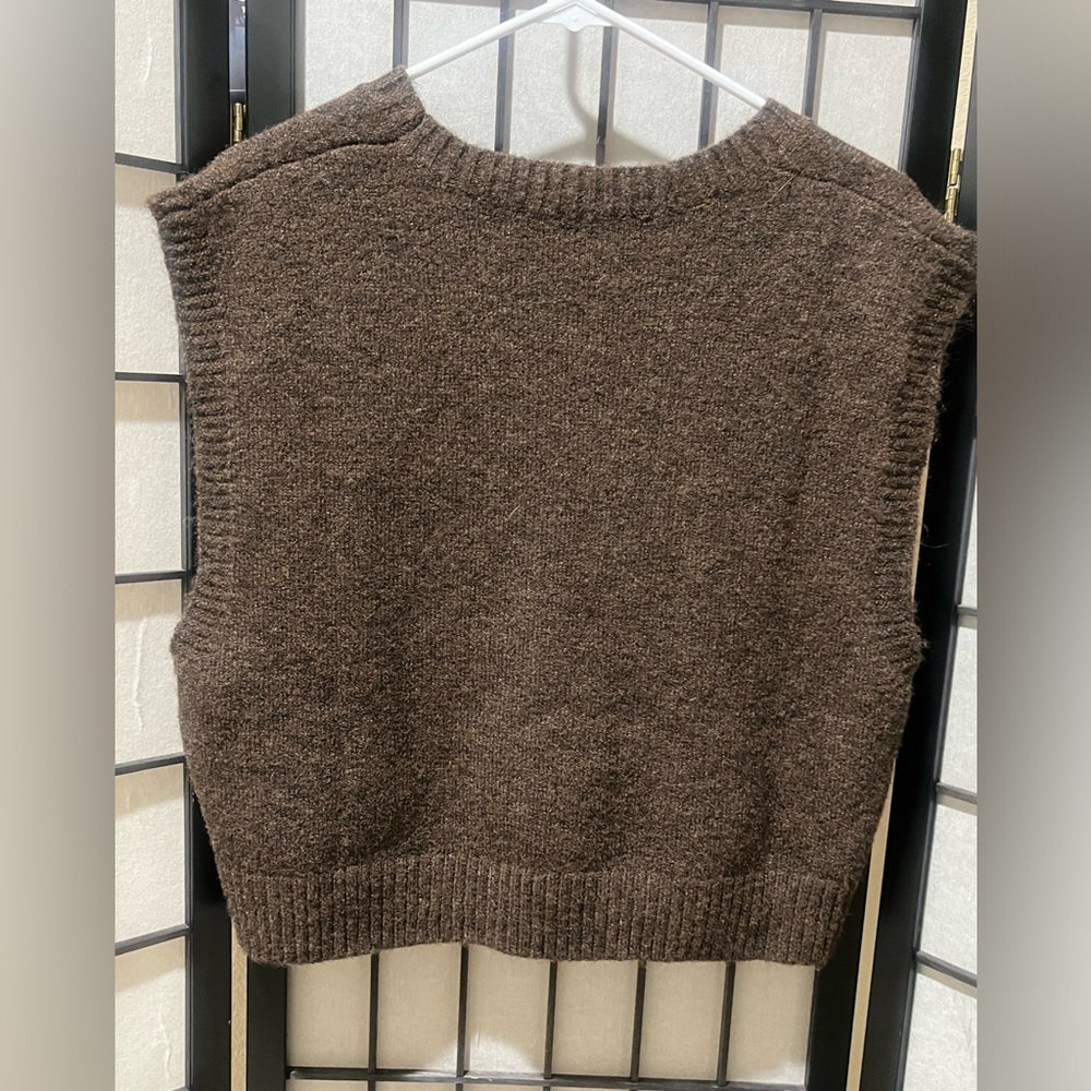 CIDER Brown Knit Sweater Vest with PEAR Fruit GRAPHIC WOMENS SIZE L - Picture 6 of 9
